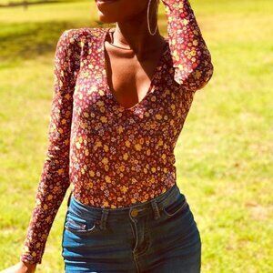 NWOT - Floral Mesh Bodysuit